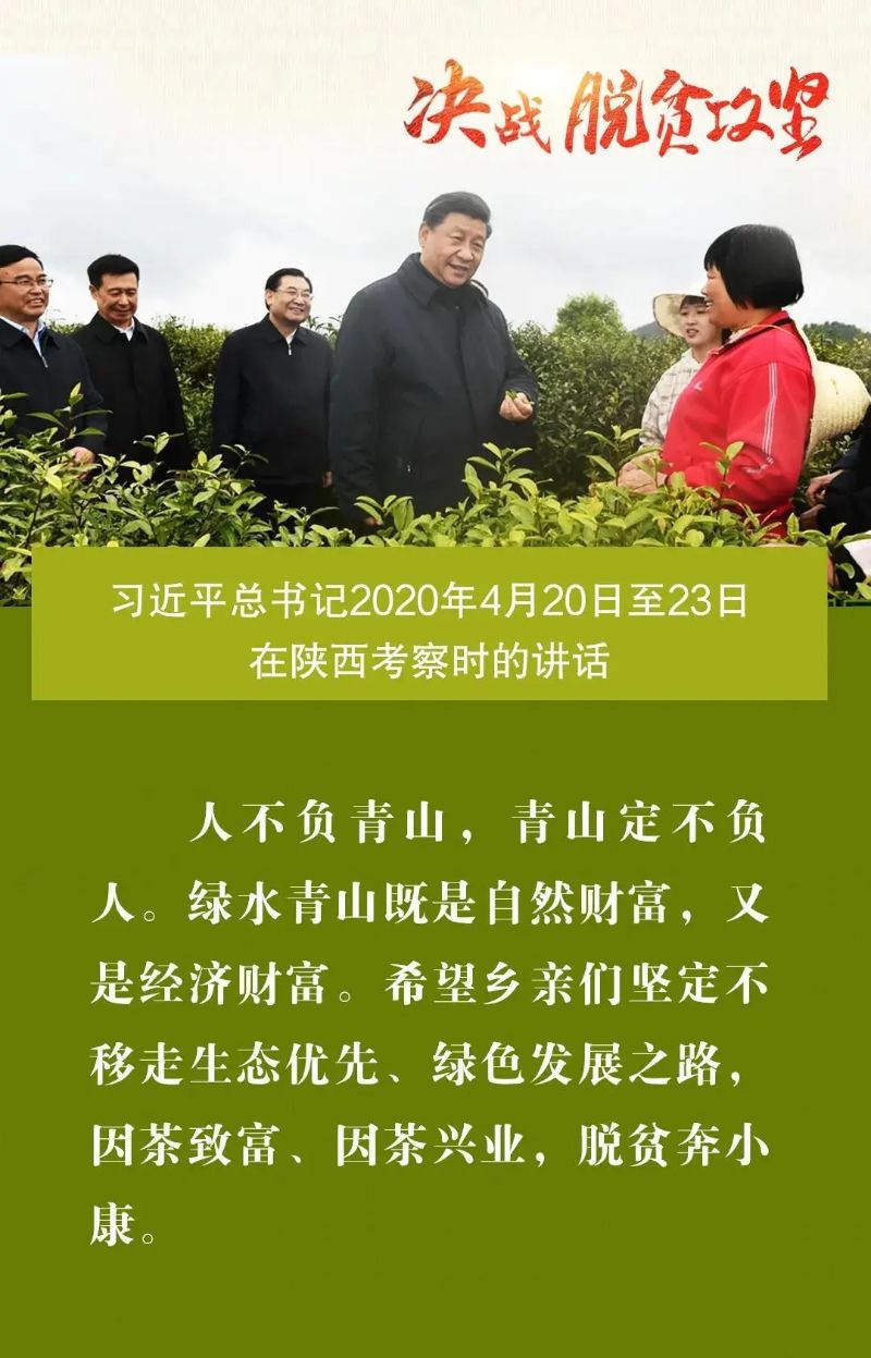 人不负青山，青山定不负人。绿水青山即是自然财富，又是经济财富。希望乡亲们坚定不移走生态优先、绿色发展之路，因茶致富、因茶兴业，脱贫奔小康。